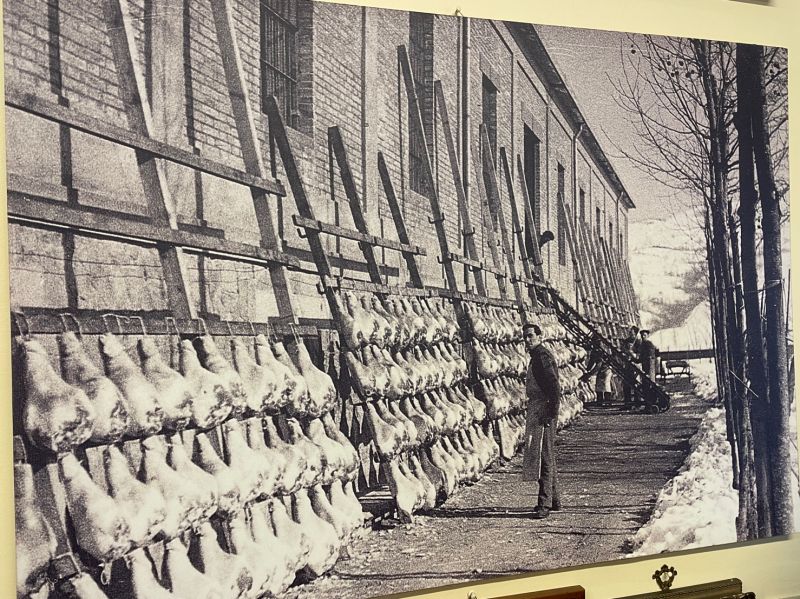 Italian Hams Drying outside at the original DOK factory. 